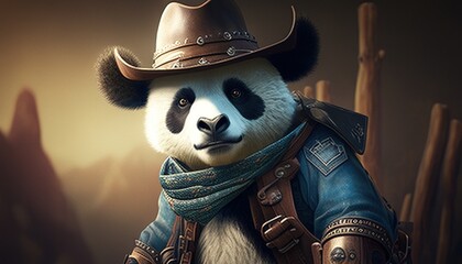 panda cowboy digital art illustration