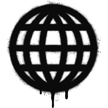 Spray Painted Graffiti World planet icon Sprayed isolated with a white background. graffiti globes of Earth with over spray in black over white.