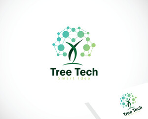 tree tech logo creative connect smart digital people design concept