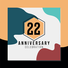 22nd year anniversary celebration vector colorful abstract design on black and yellow background template illustration 
