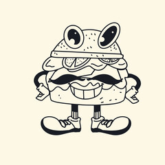 Flat and Fabulous 90s Inspired Vector Graphics Character Black and White