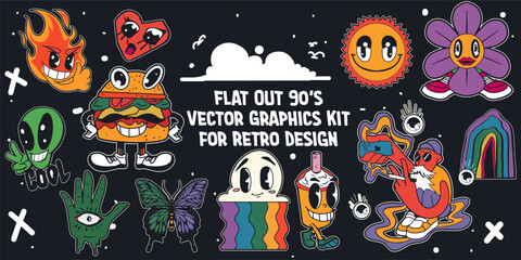 Flat and Fabulous 90s Inspired Vector Set Graphics Character 