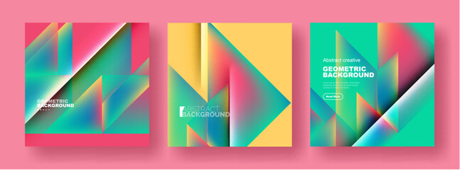 Set of abstract backgrounds - overlapping triangles with fluid gradients design. Collection of covers, templates, flyers, placards, brochures, banners