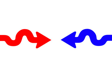 Red and blue arrow icon, Red and blue color arrow indicator.