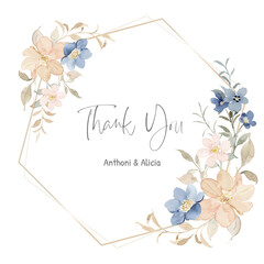 Watercolor wildflower thank you card with geometric frame