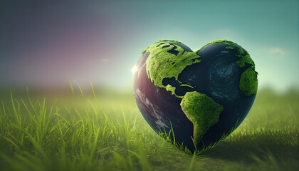 heart shaped planet on green meadow for earth day