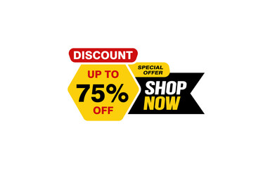 75 Percent SHOP NOW offer, clearance, promotion banner layout with sticker style. 
