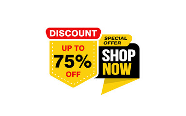 75 Percent SHOP NOW offer, clearance, promotion banner layout with sticker style. 

