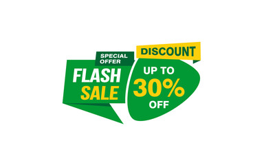 30 Percent FLASH SALE offer, clearance, promotion banner layout with sticker style. 
