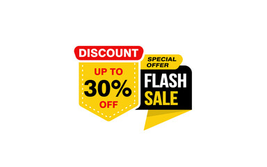 30 Percent FLASH SALE offer, clearance, promotion banner layout with sticker style. 
