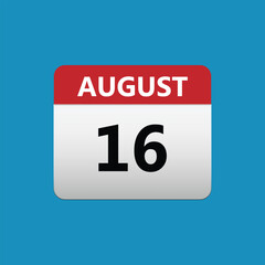 16th August calendar icon. August 16 calendar Date Month icon. Isolated on blue background