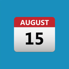 15th August calendar icon. August 15 calendar Date Month icon. Isolated on blue background