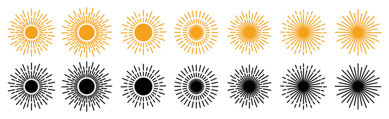 Set of radial sunset beams. Big collection sunburst best quality. Vector illustration