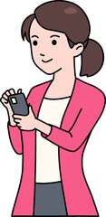 Female Entrepreneur Check Phone Colored Outline