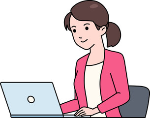 Female Entrepreneur Laptop Work From Home Colored Outline