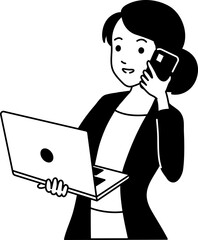 Female Entrepreneur Holding Laptop and Phone Calling Semi-Solid Transparent