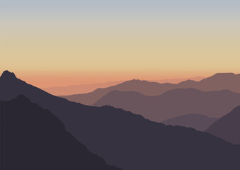 sunrise in mountains vector illustration, landscape vector.
