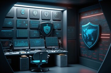 cyber security lab with computer networks and security software, with a theme of cyber security education made with generative ai