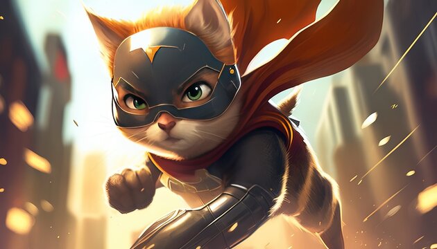 cute cat superhero digital art illustration