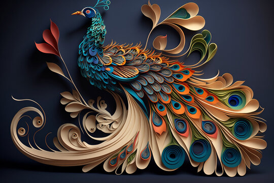 Paper quilling AI art of a peacock 