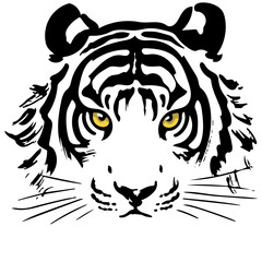 tiger head silhouette, front view, close up, sketch