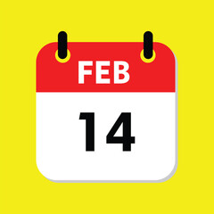 calendar with a date, 14 february icon with yellow background