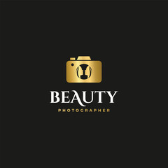 beauty photographer logo, professional photographer couple photographer logo design concept vector