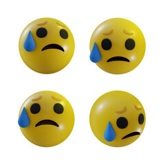 3d rendering emoji disappointed but relived face worried stress perspective view