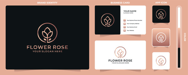Luxury flower rose logo design inspiration, and business card design