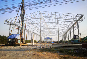 Obraz premium The steel structure structure in the construction site, samutsakorn city, Thailand.