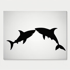 Beautiful, adorable, loving shark couple black and white image of silhouettes.  Love, romance, wedding, relationship, kiss, heart, cute, 