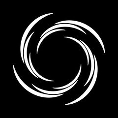 White vector speed lines in spiral form. Segmented circle. Geometric art. Circular shape. Trendy design element for border frame, round logo, tattoo, sign, symbol, badge, emblem, web pages, print