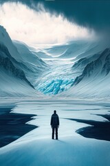 person on snow looking of mountain Generative AI Art Illustration
