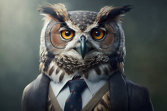An owl with business suit, generative AI