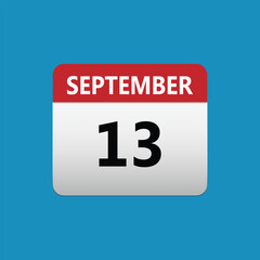 13th September calendar icon. September 13 calendar Date Month icon. Isolated on blue background
