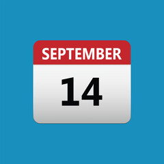 14th September calendar icon. September 14 calendar Date Month icon. Isolated on blue background