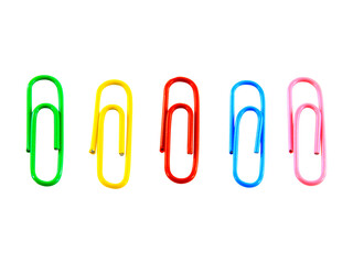 Colour full paper clip on white background.
