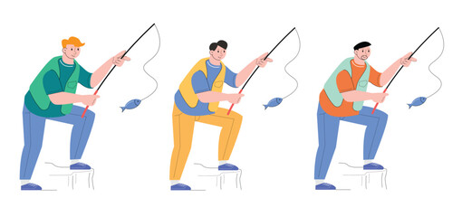 Fototapeta na wymiar character people fishing hobby vector illustration 