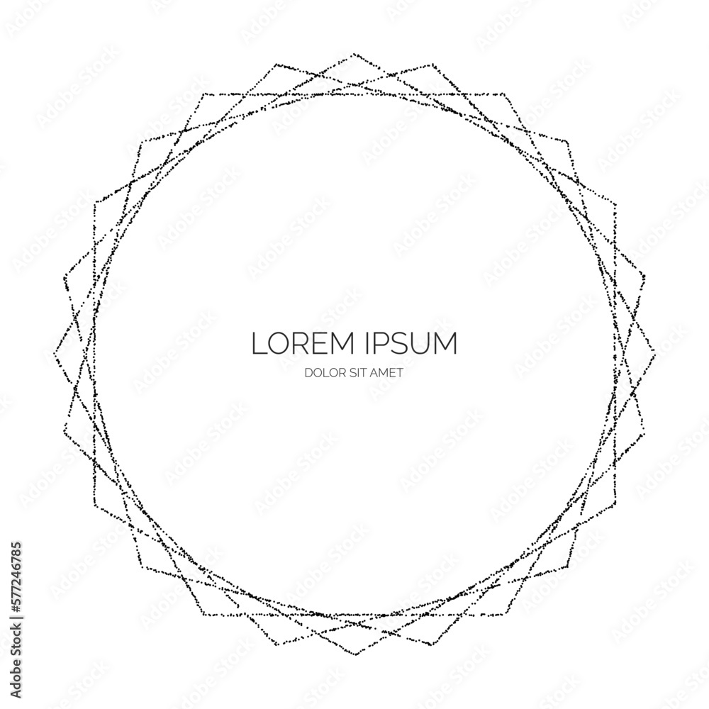 Poster Round textured frame. Black stipple dots circle separator and divider. Dotted frame design. Vector background 