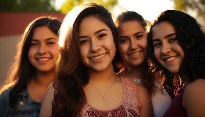Fototapeta premium Group of Diverse and Empowered Hispanic Youth Female High School Students Working Together in Key Club : Power of Collaboration in Clubs, Sports Teams (generative AI)