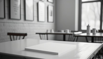 Minimalism Board Empty Table Top, White cafe, Elegant and Minimalist Tabletop Created with Generative AI technology