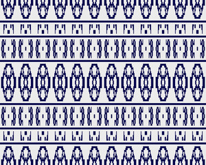 Tribal seamless pattern vector in blue white colors. Print with Thai tribe border motifs. Ethic texture. Background for cloth, fabric, wallpaper, curtain, carpet, wrapping paper and card template.