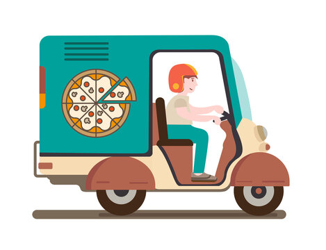 Iconos de transporte, ilustración vectorial de moto y camioneta para entregas a domicilio de paquetes, con fondo transparente PNG