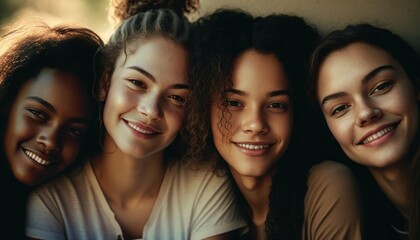 Obraz premium Group of Diverse and Empowered Multiracial Youth Female High School Students Working Together in Book Club : Power of Collaboration in Clubs, Sports Teams (generative AI)