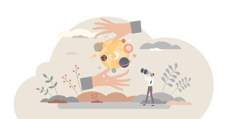 Save the planet as global earth care and protection tiny person concept, transparent background.