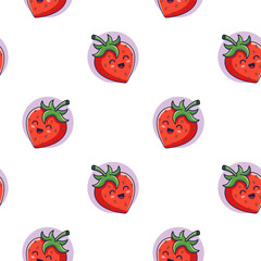 Cute red kawaii Strawberry seamless pattern in doodle style. Vector hand drawn cartoon Strawberry illustration. Hand drawn Sketch of Strawberry. Pattern for kids clothes.