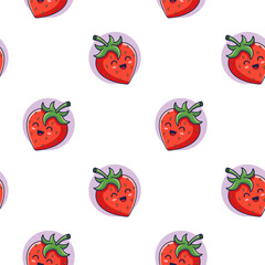 Cute red kawaii Strawberry seamless pattern in doodle style. Vector hand drawn cartoon Strawberry illustration. Hand drawn Sketch of Strawberry. Pattern for kids clothes.
