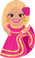 Cute girl in mexican folk outfit and  Mariachi Dancer for celebrating Cinco de Mayo festival cartoon PNG