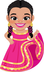 Cute girl in mexican folk outfit and  Mariachi Dancer for celebrating Cinco de Mayo festival cartoon PNG