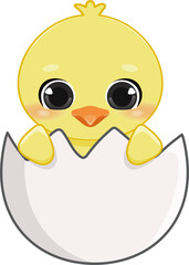 Happy Easter Day with cute chick. Funny yellow chicken cartoon character PNG